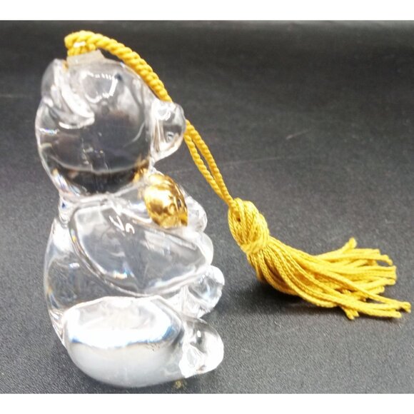 Clear Lead Crystal Glass Bear Gold Heart Tassel Vintage Germany 2.5 Inch Figure - Picture 10 of 14